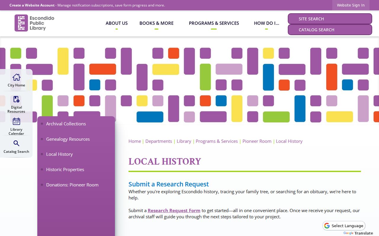 Escondido city directory Pioneer Room research services