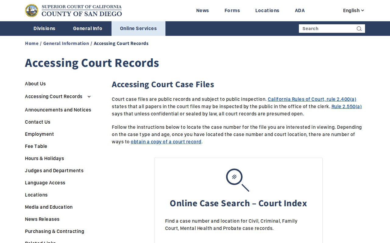 Escondido residents directory Superior Court records access