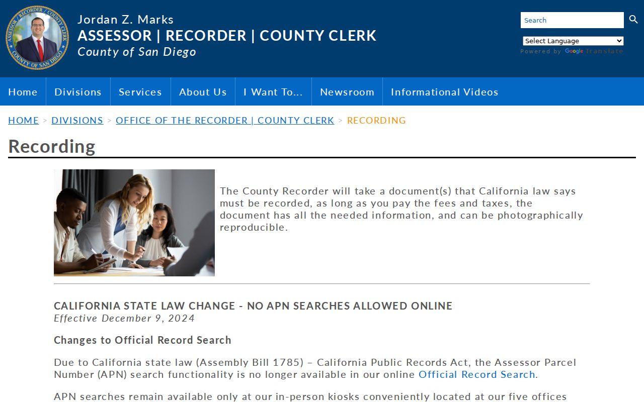 Escondido previous residents recorder index instructions