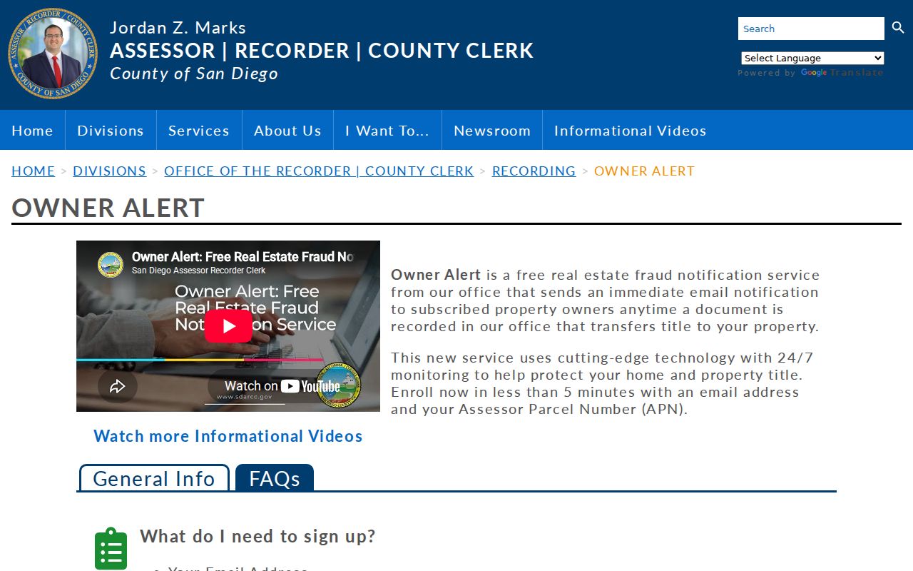 Escondido street directory county owner alert service